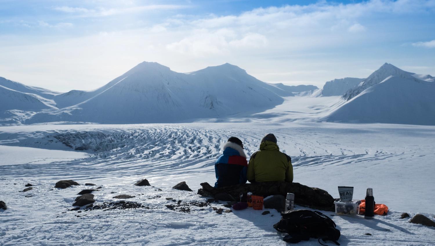 Lunch-break during a snowmobile tour