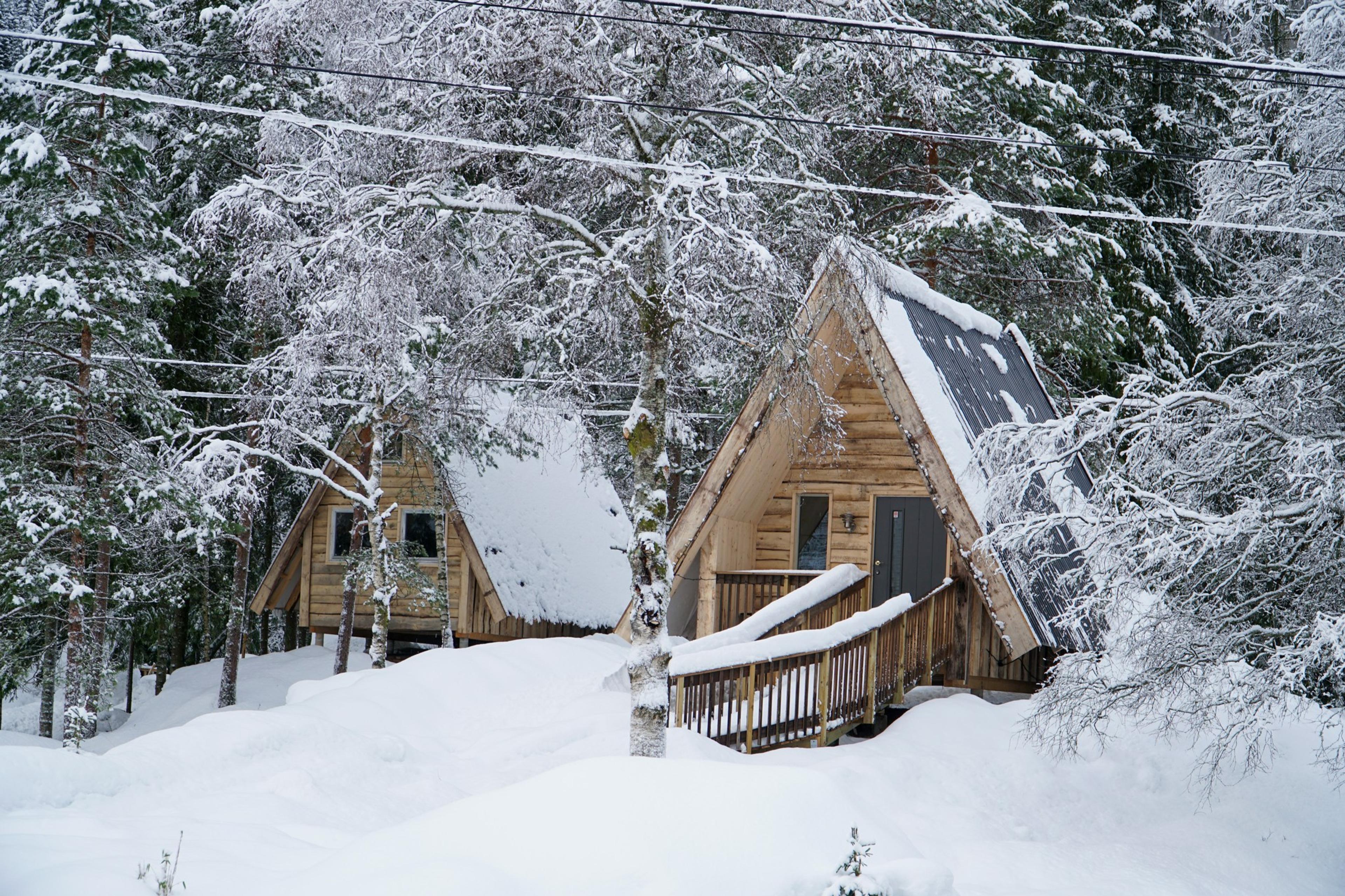 Sirdal Huskyfarm and their tee-pee cabins covered in snow