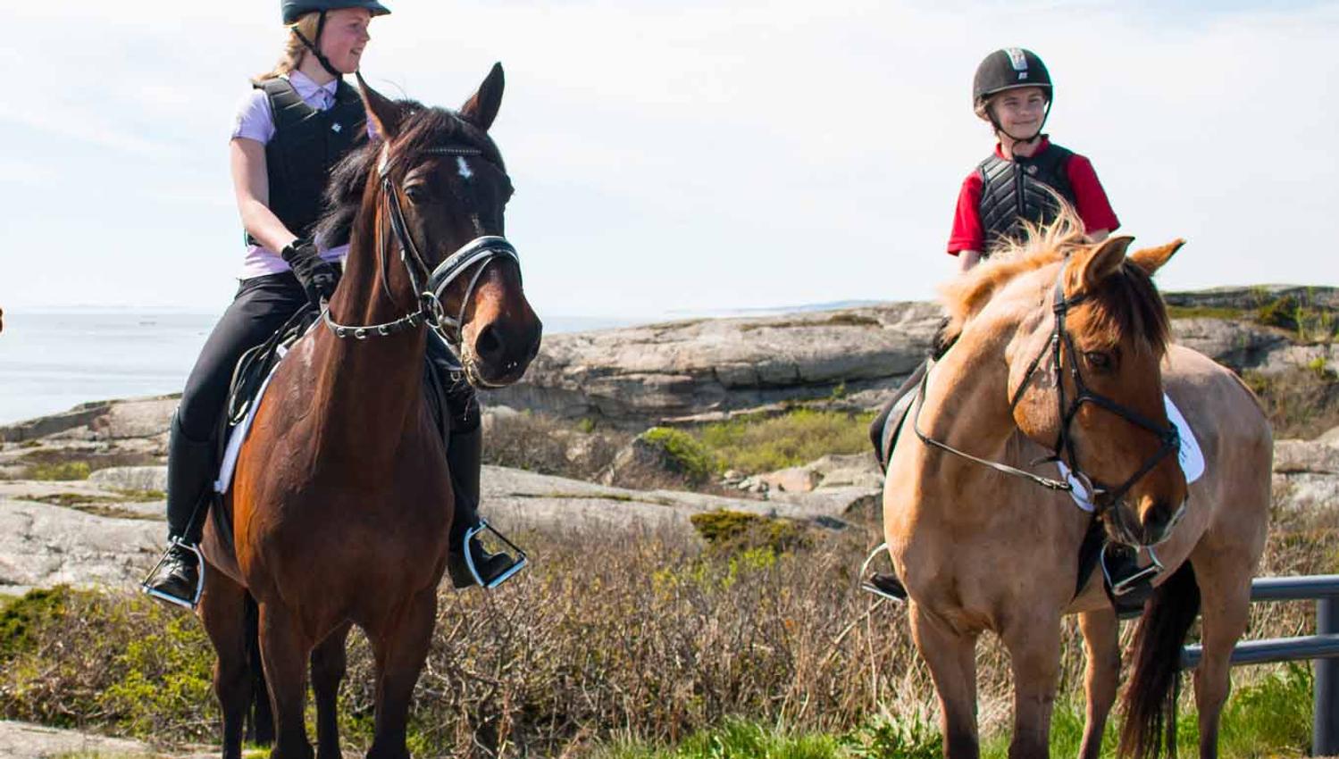 Ridetur ved Verdens Ende, to hester og ryttere