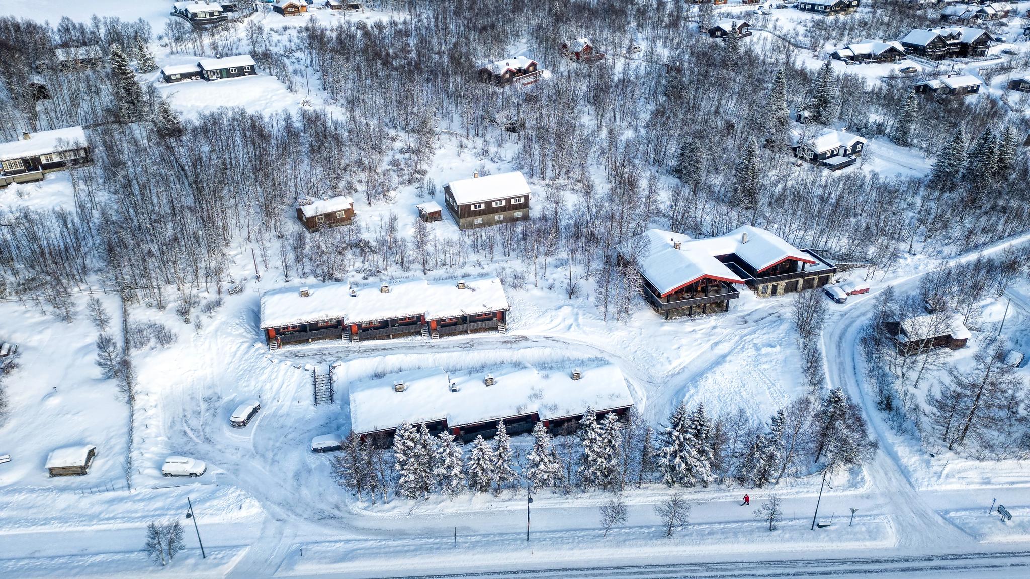 Dronebilde Hovi Hytter vinter