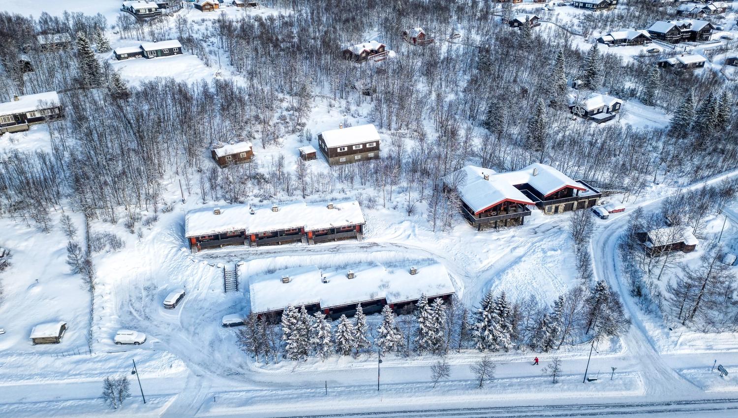 Dronebilde Hovi Hytter vinter