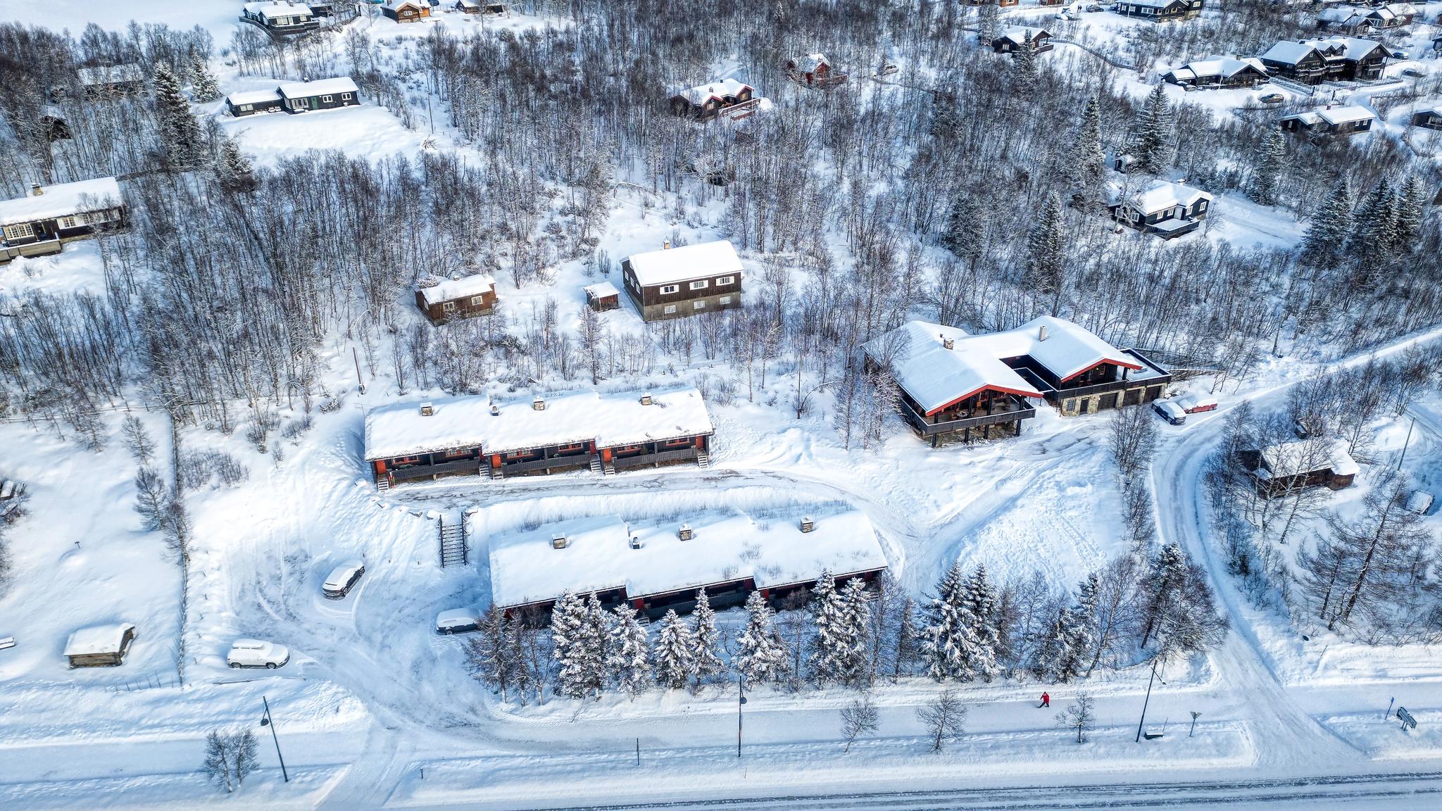 Dronebilde Hovi Hytter vinter