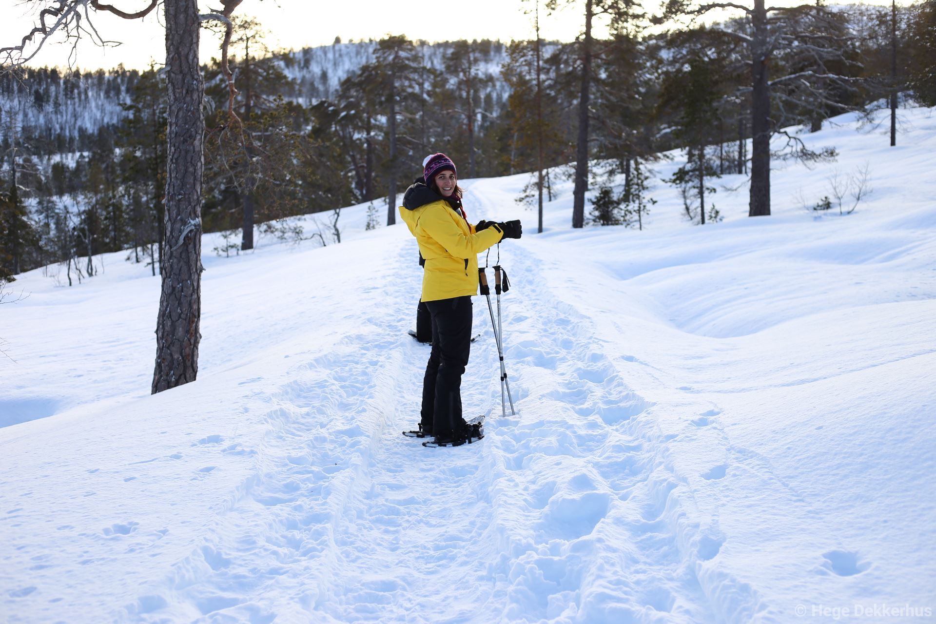 person on a snowshoe trip in a winter landscape