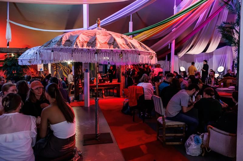 People inside the bazaar area at Salt