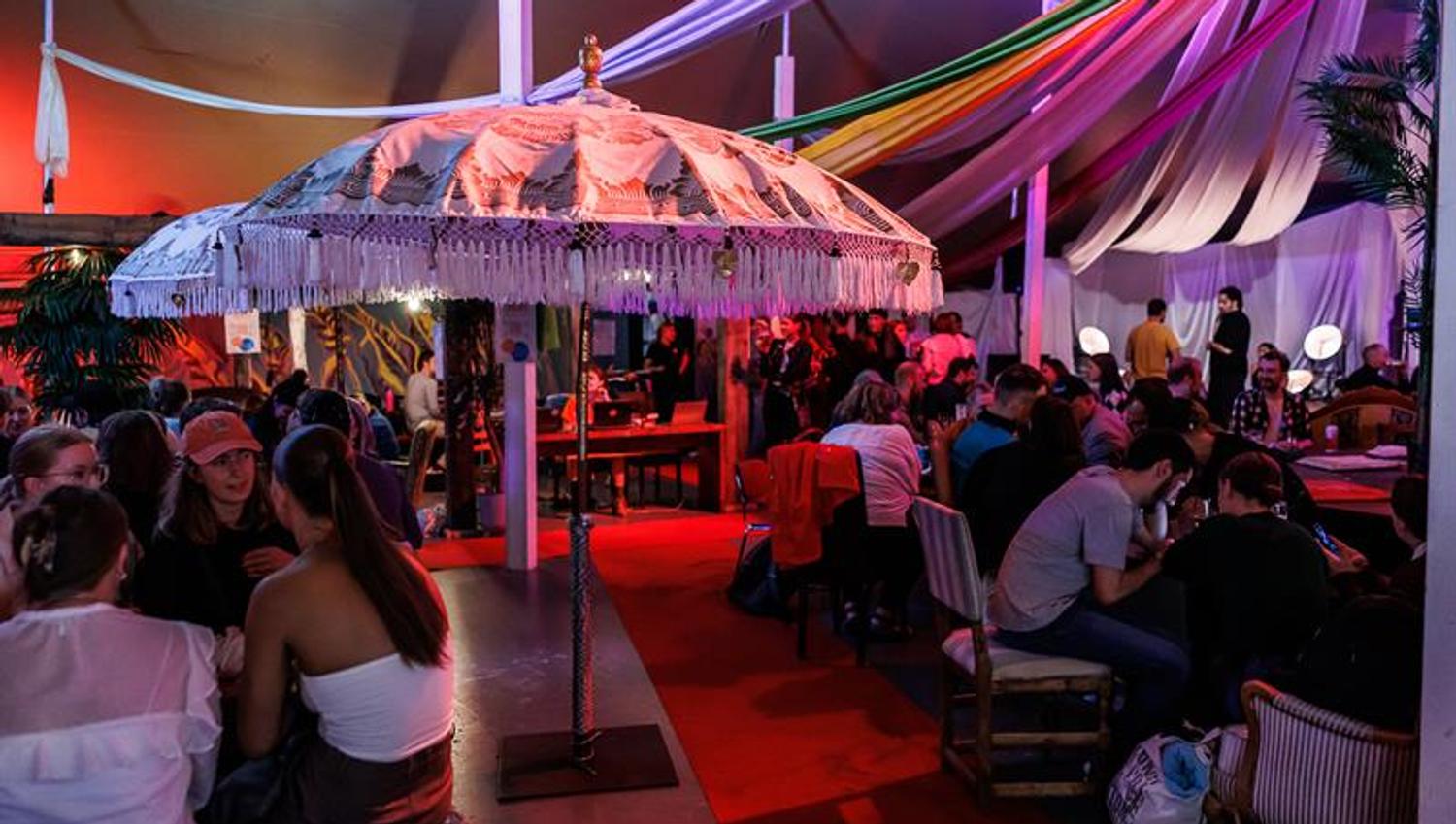 People inside the bazaar area at Salt