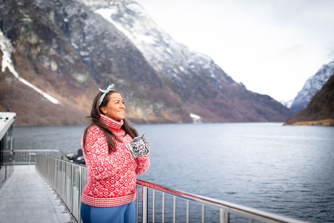 Enjoying a fjord cruise on the Nærøyfjord