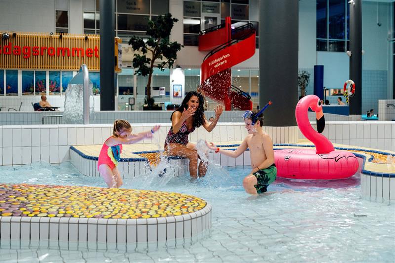 mother with children at water park in Skien leisure park 