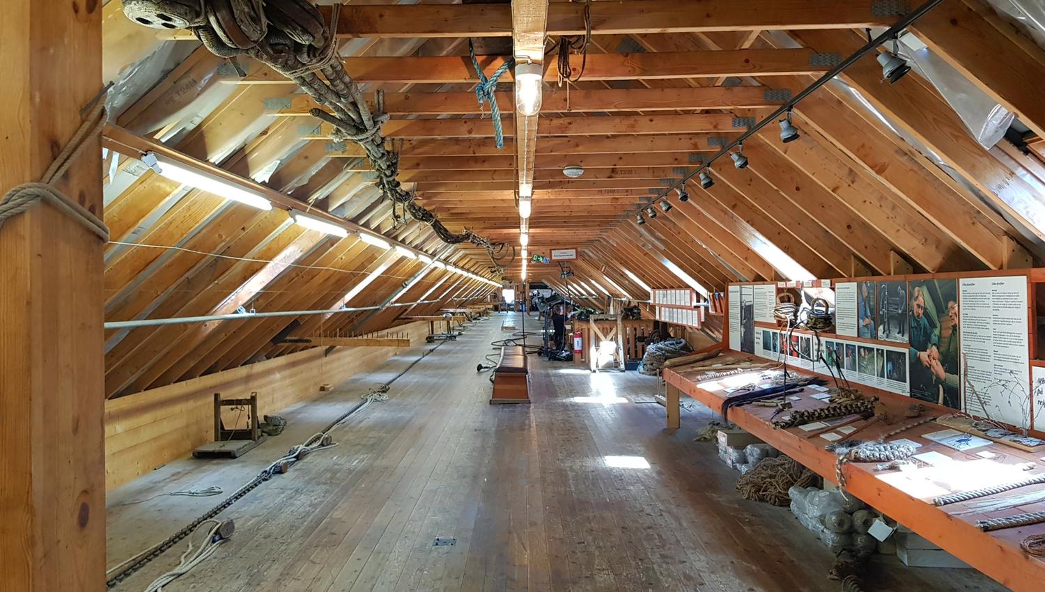 Exhibit of traditional tools and ship equipment at Hardanger Maritime Center.