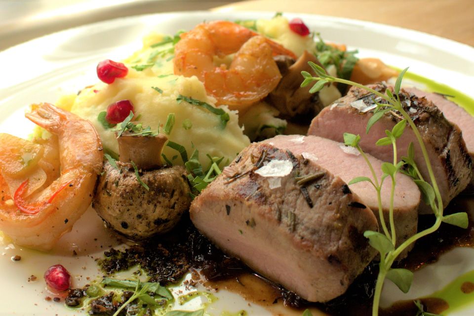 Detalj av villsvin surf and turf
