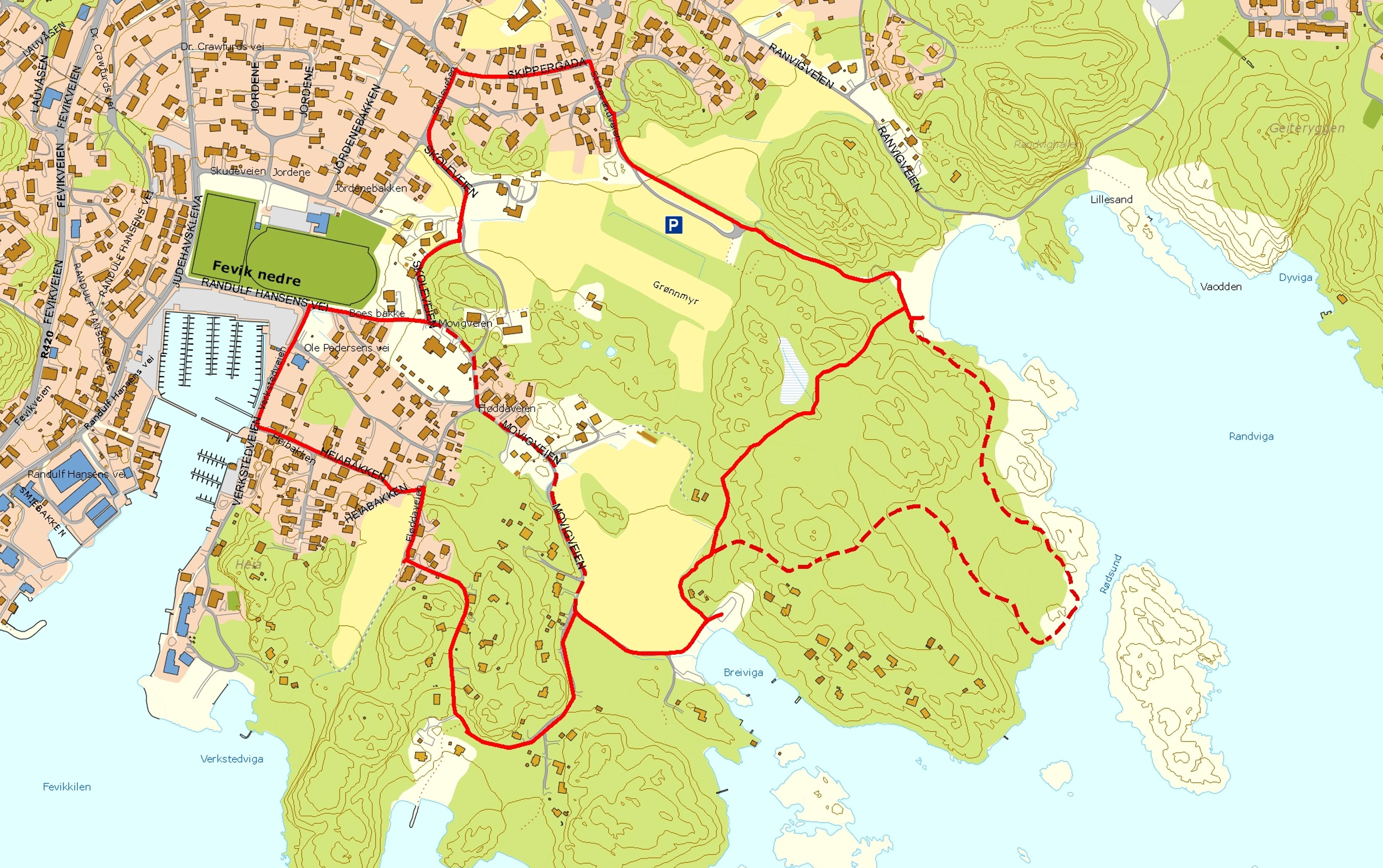 Kart: Fevik - Storesand