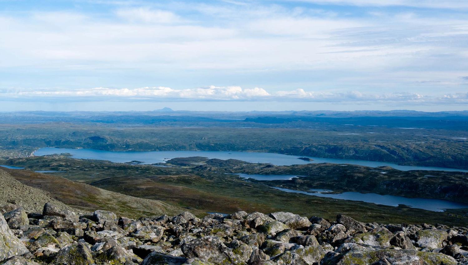 Lake Ustevann viewed from the mountain Hallingskarvet