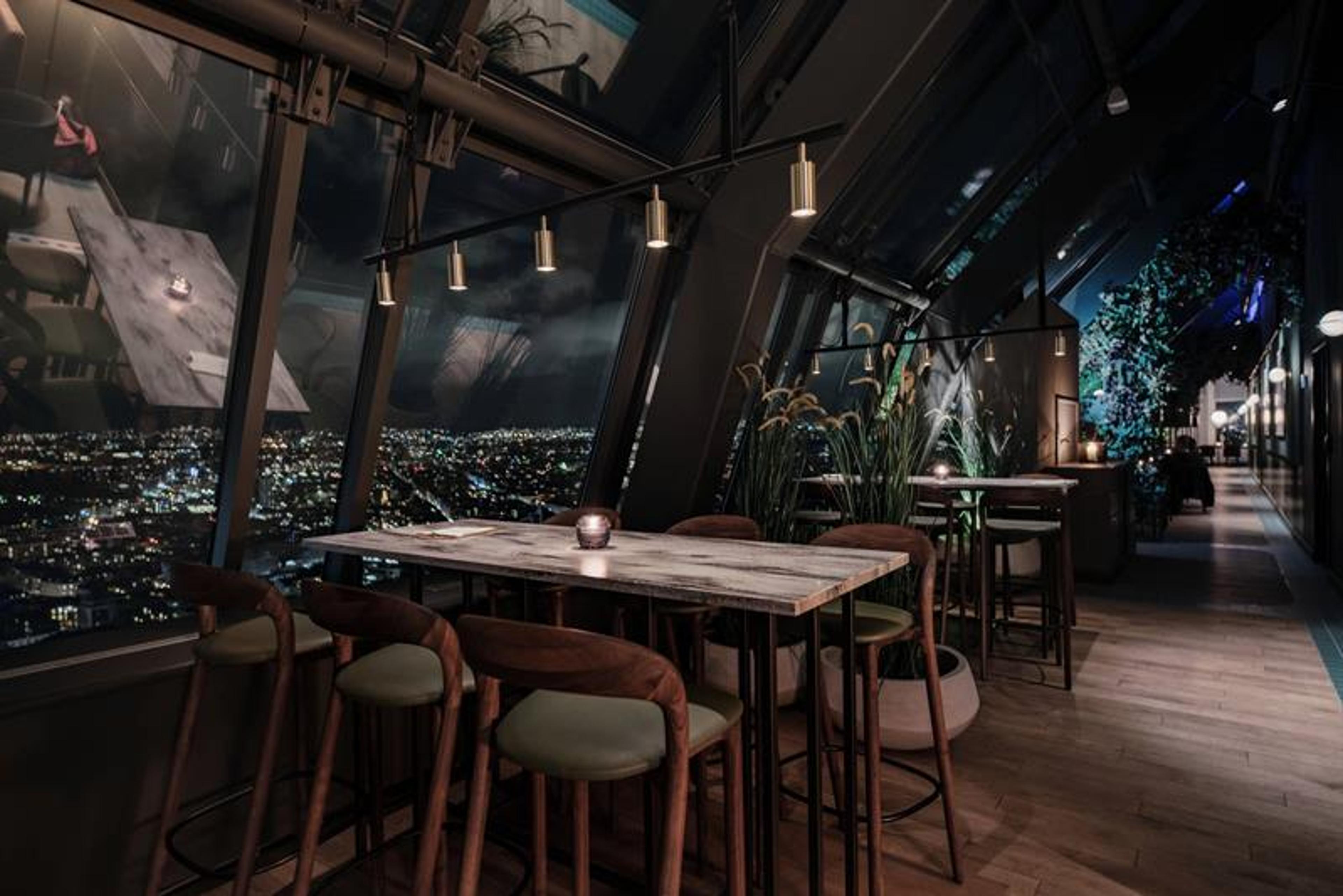 Seating at The Top. View of the city.