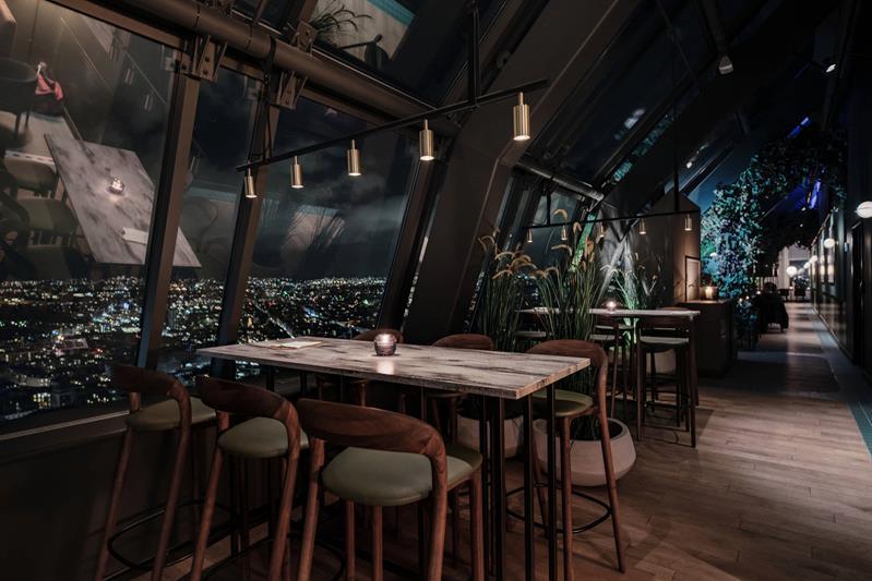 Seating at The Top. View of the city.