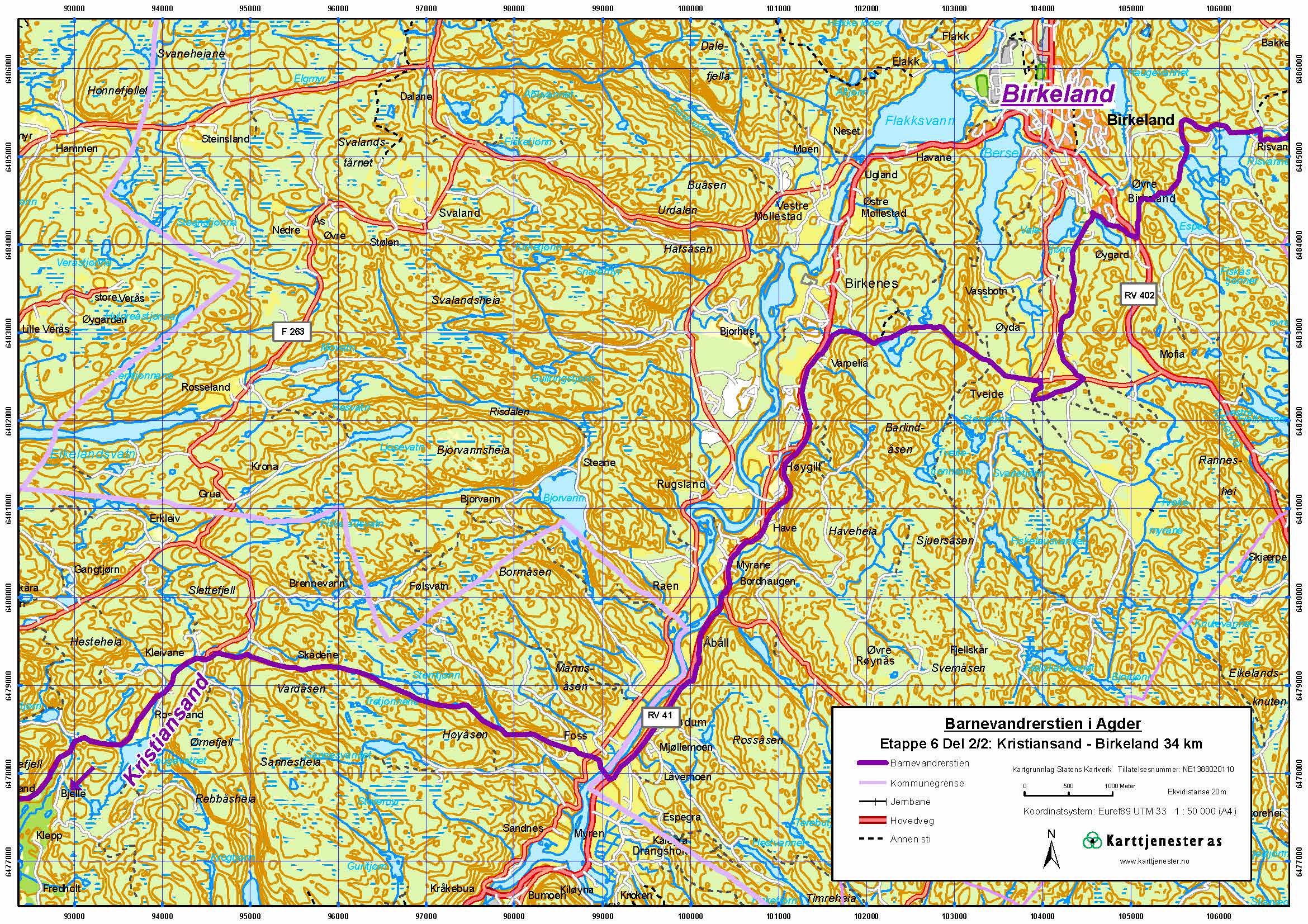 Kart etappe 6 -del 2 Kristiansand - Birkeland NO