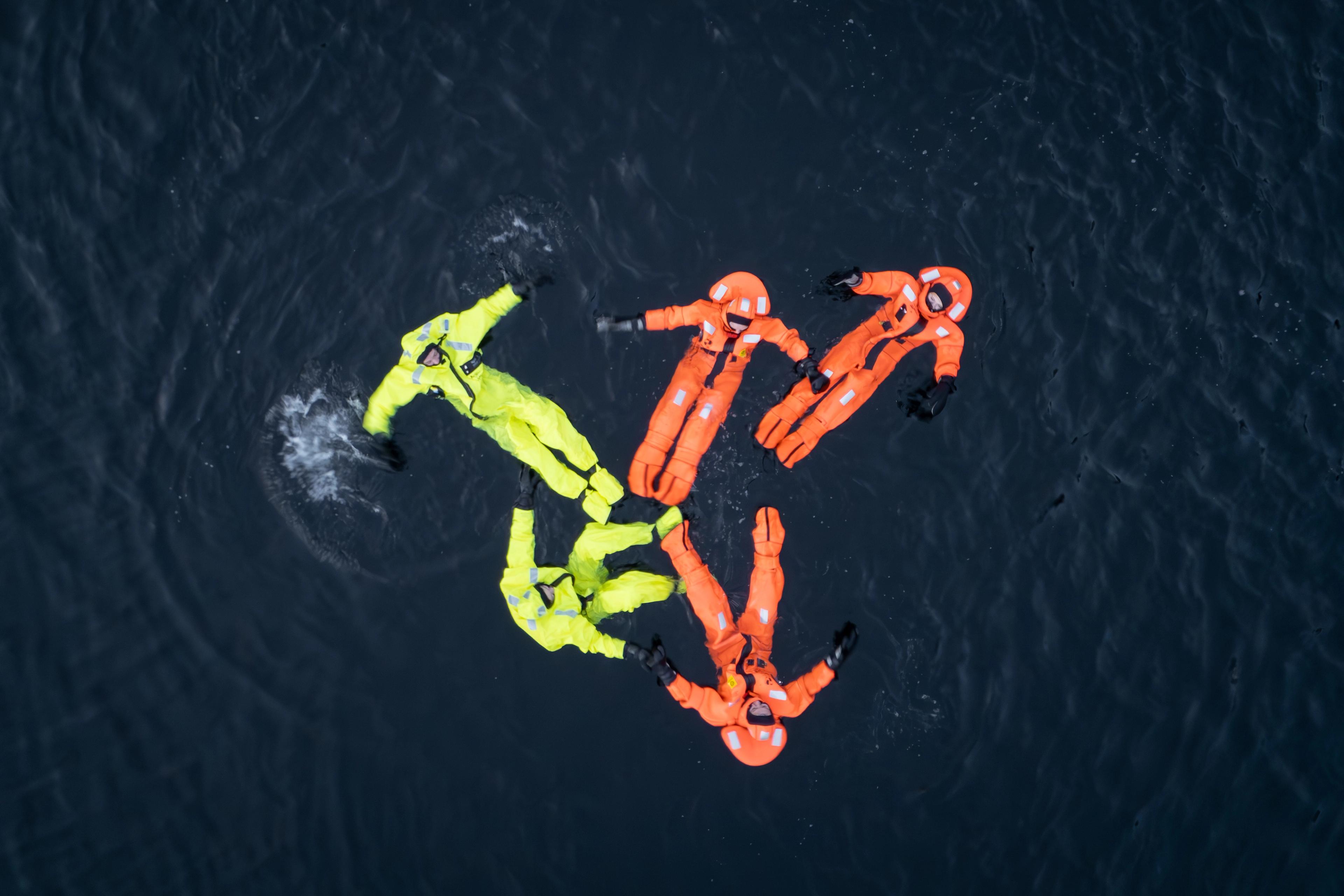 Fjord floating in the Hardangerfjord in a formation