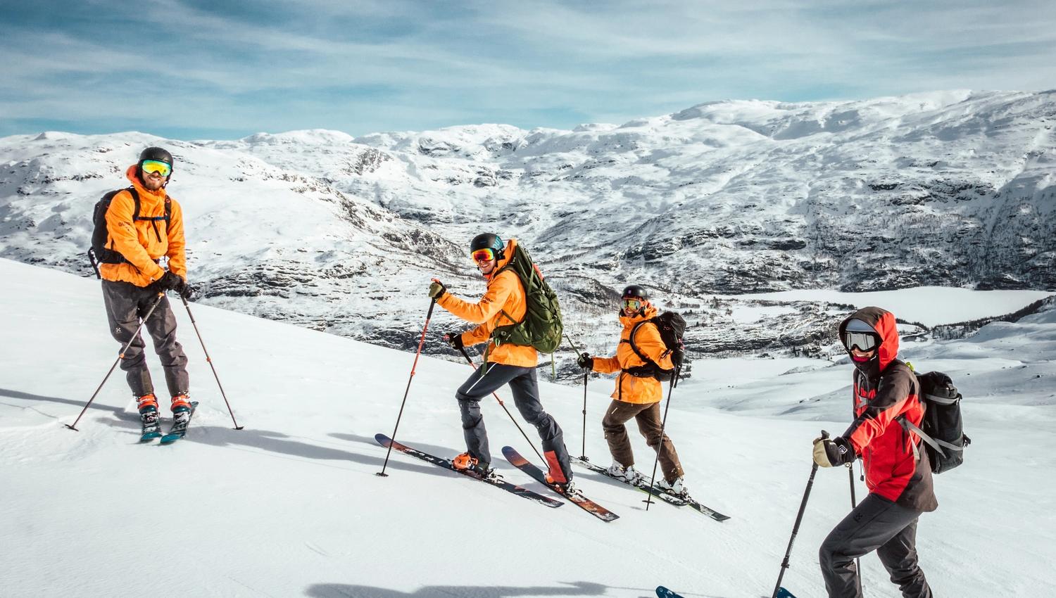 Group stopping for a group photo whilst freeriding