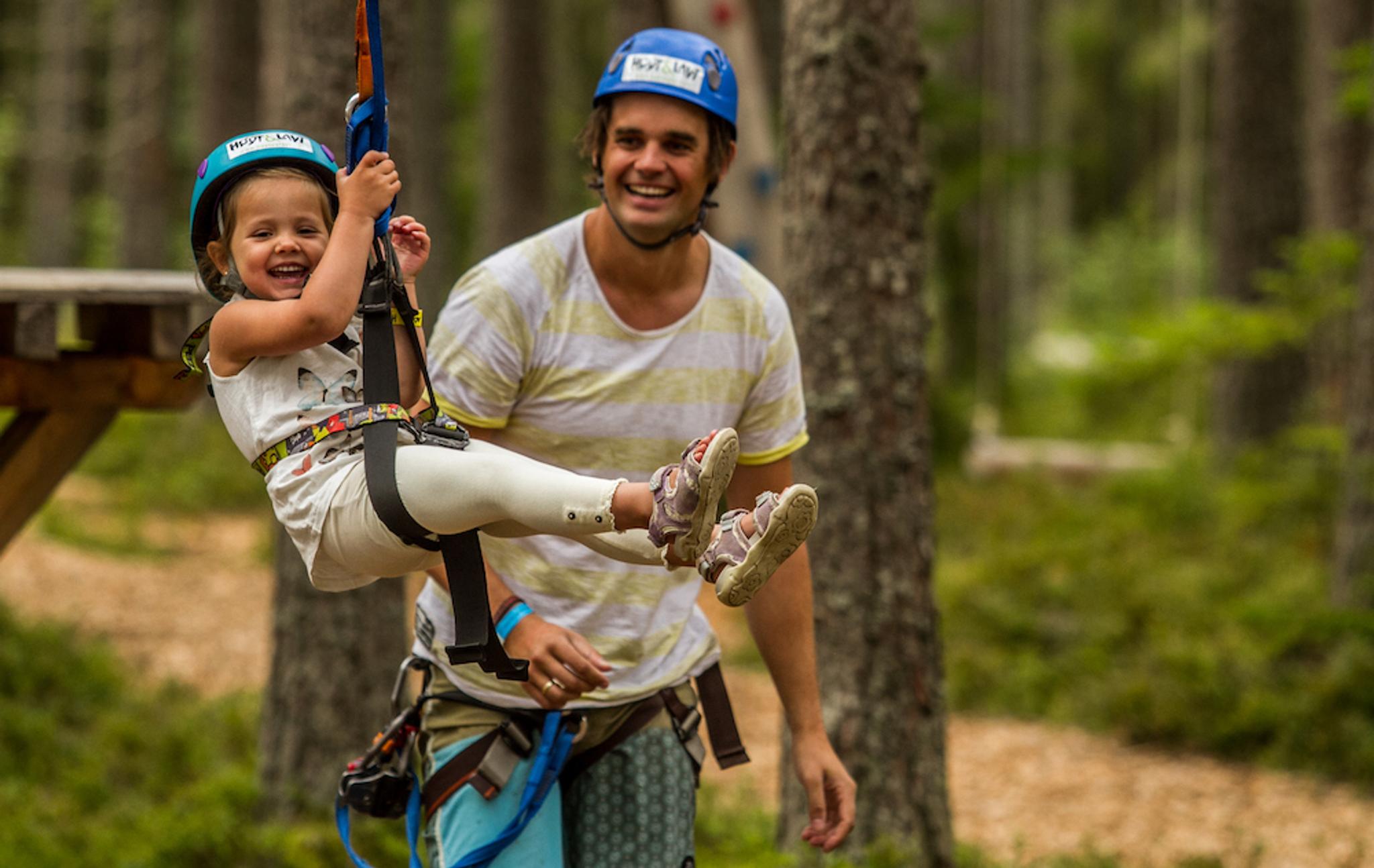 father and daughter have fun at High and Low in Bø in Telemark 