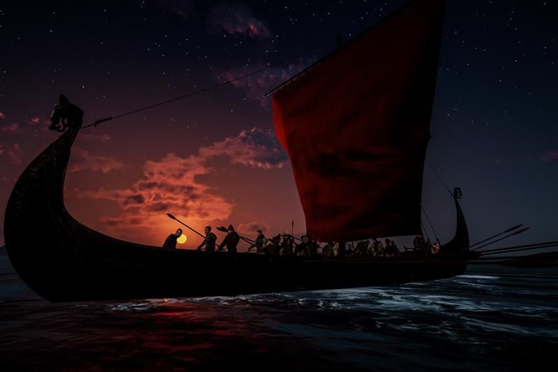 A film depicting a sailing viking ship 