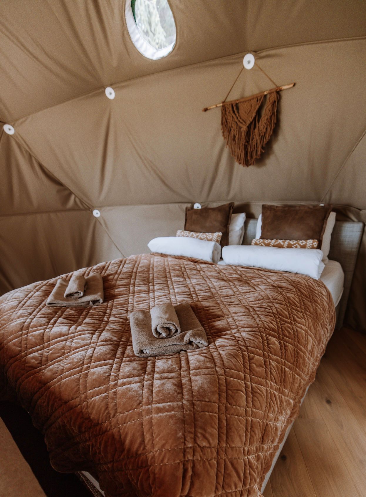 double bed inside a dome 