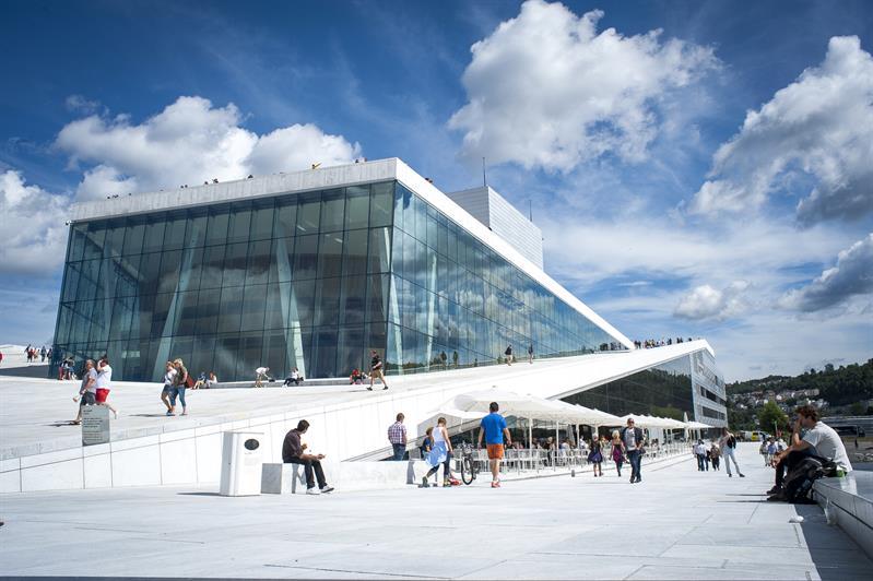 The opera building in Oslo. The outdoor area in the summer. Photo.