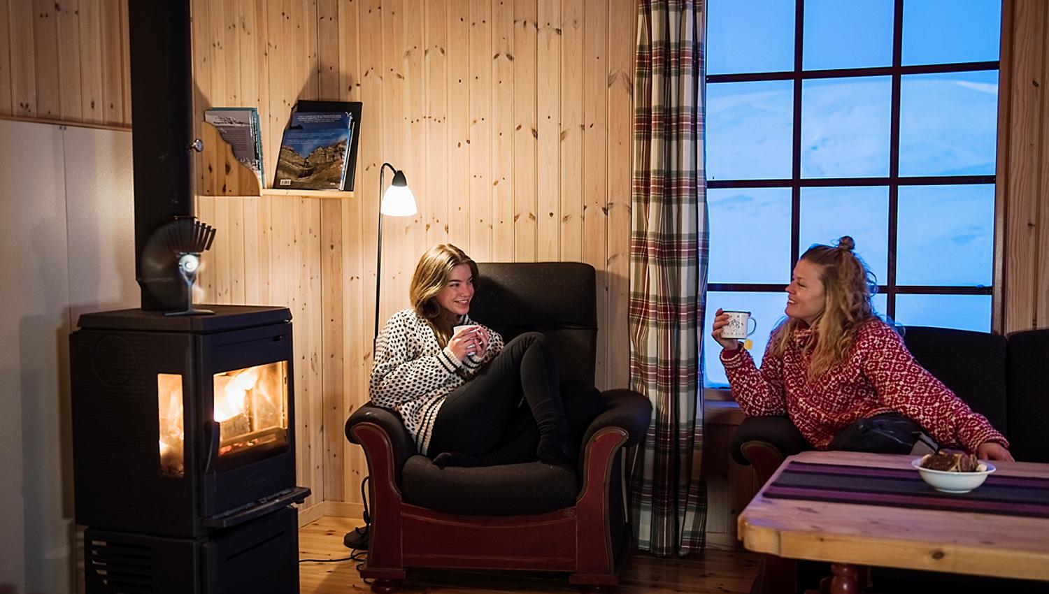 Two friends relaxing in the lounge