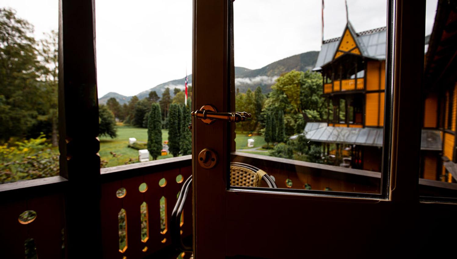 views from the balcony towards the garden of the Dalen Hotel
