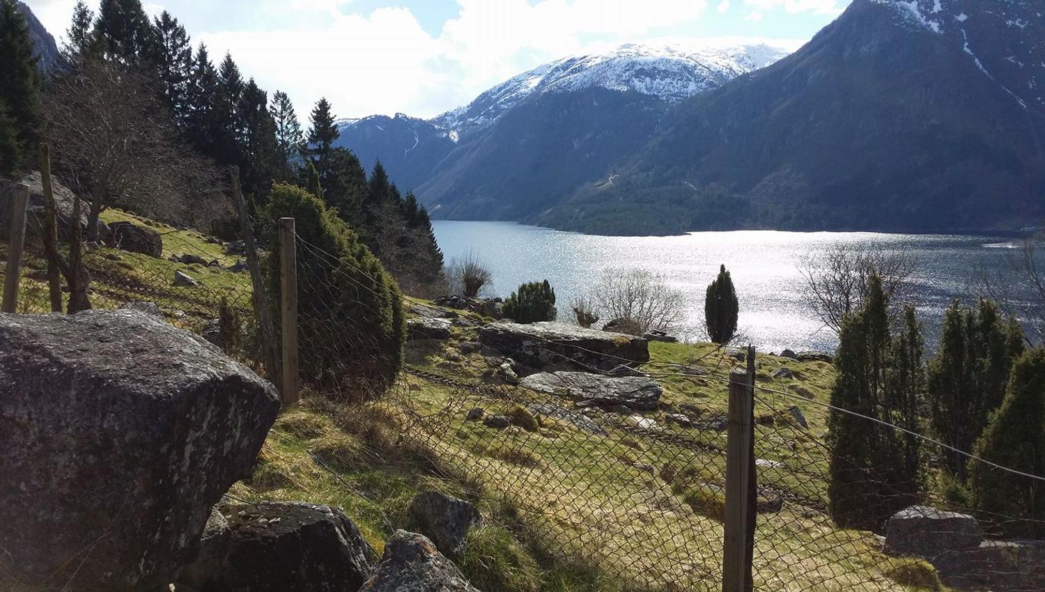 Kulturstien Hjøllo–Mannsåker slyngjer seg langs fjorden med utsikt mot bratte fjell og glitrande vatn.