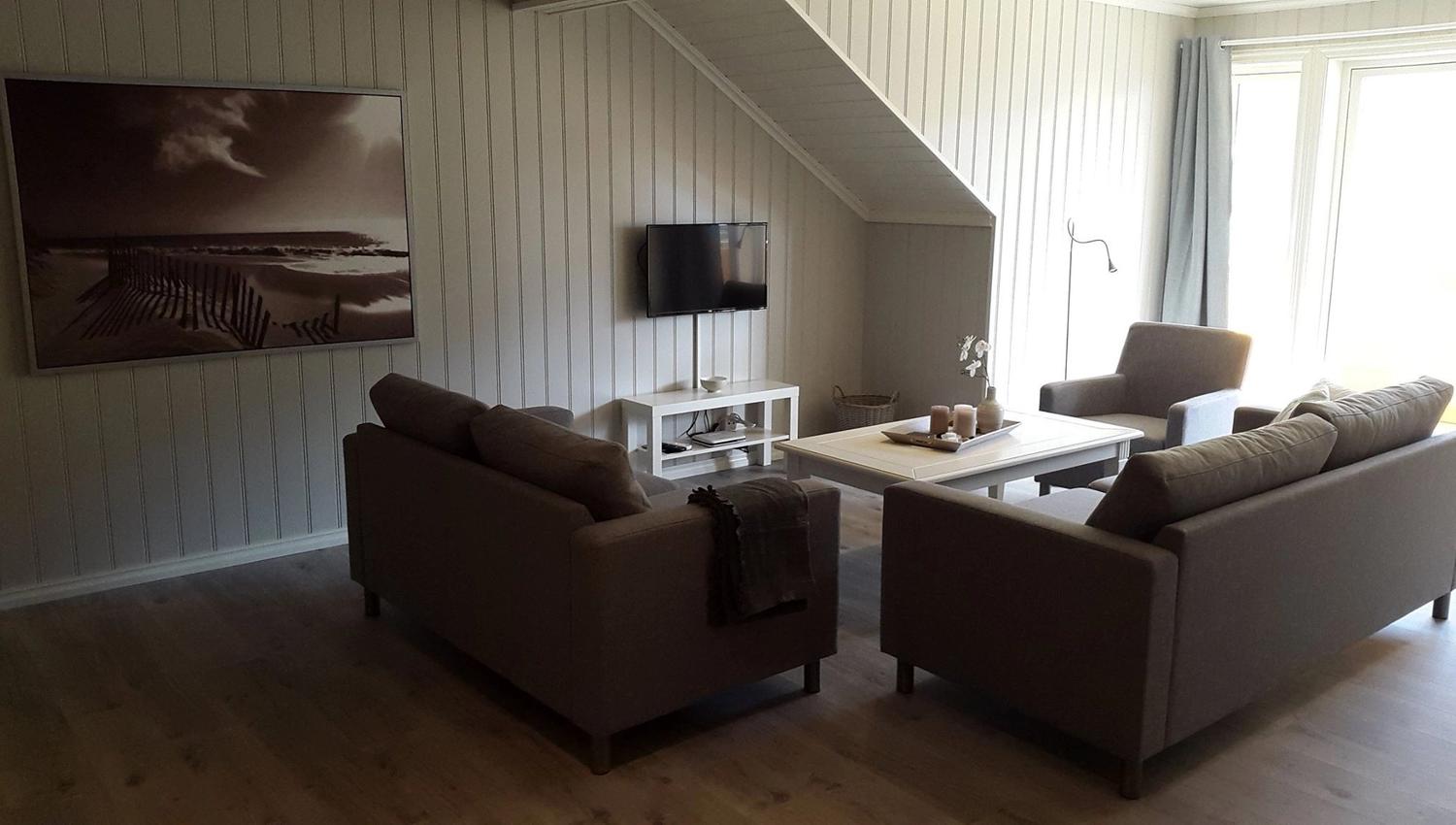 living room in the apartment of Rognstranda camping