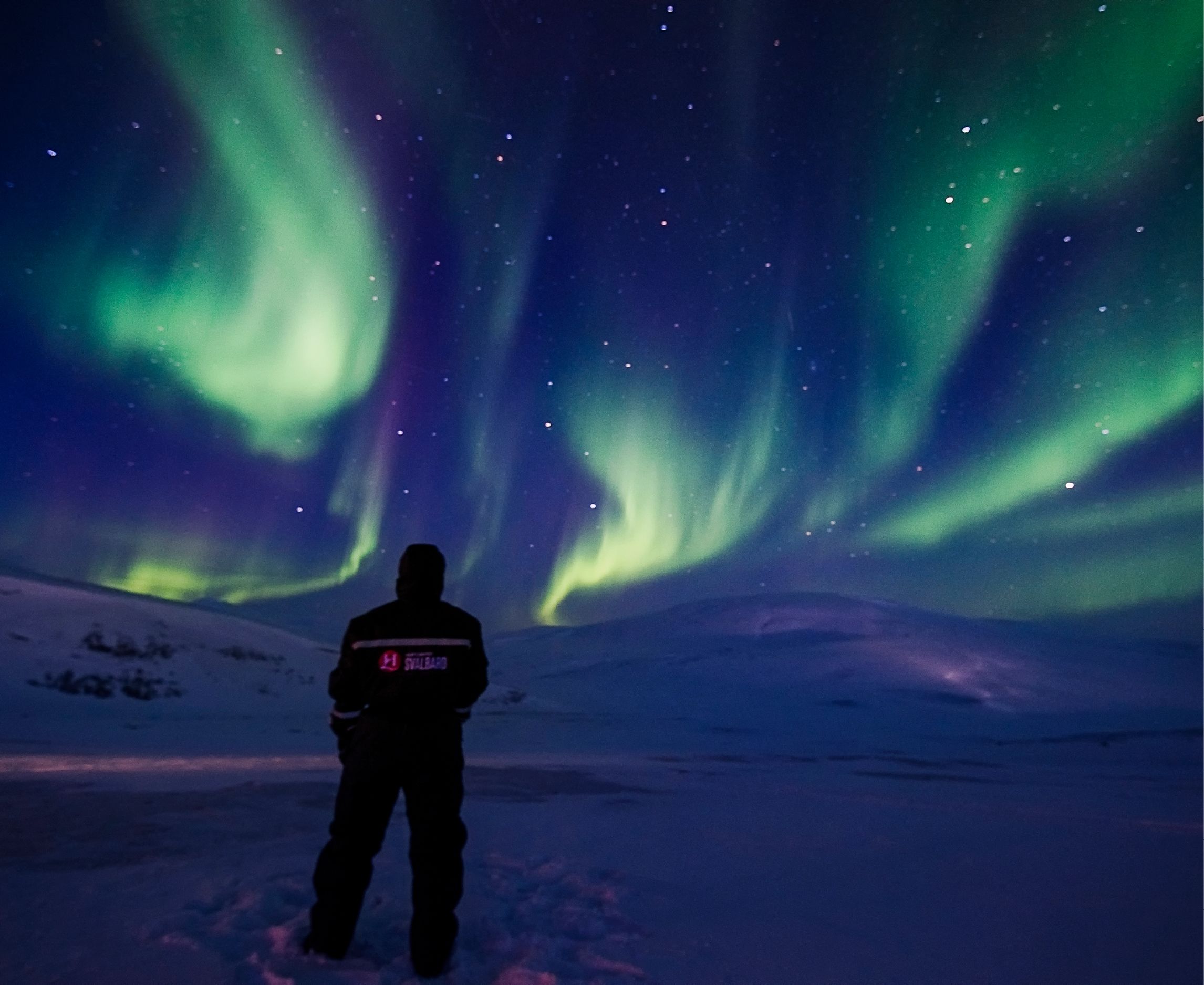 Person som ser opp på det grønne nordlyset