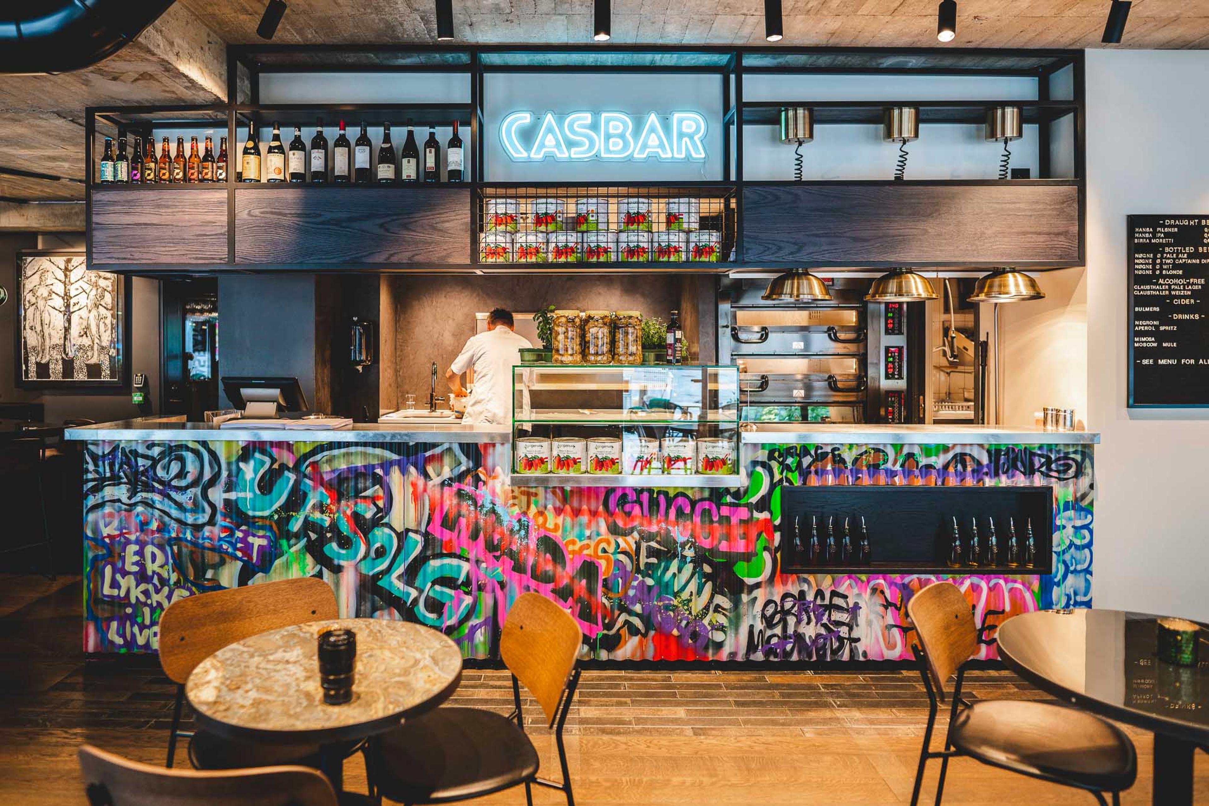 Bar area at Casbar. Decorated with grafiti