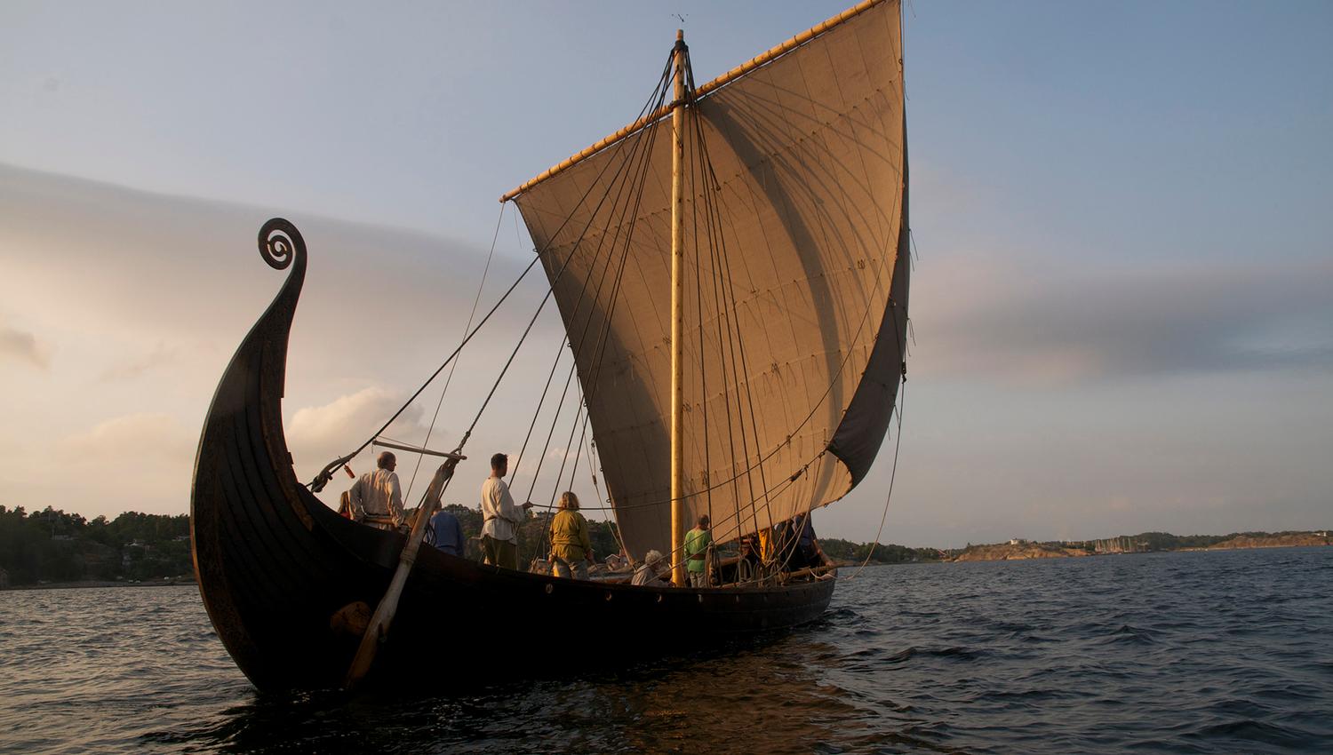 Viking ship Saga Oseberg on water