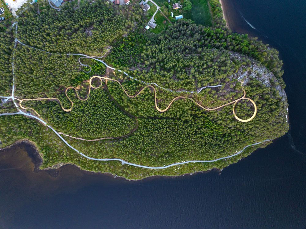 drone image of Hamaren with the new tree top walk