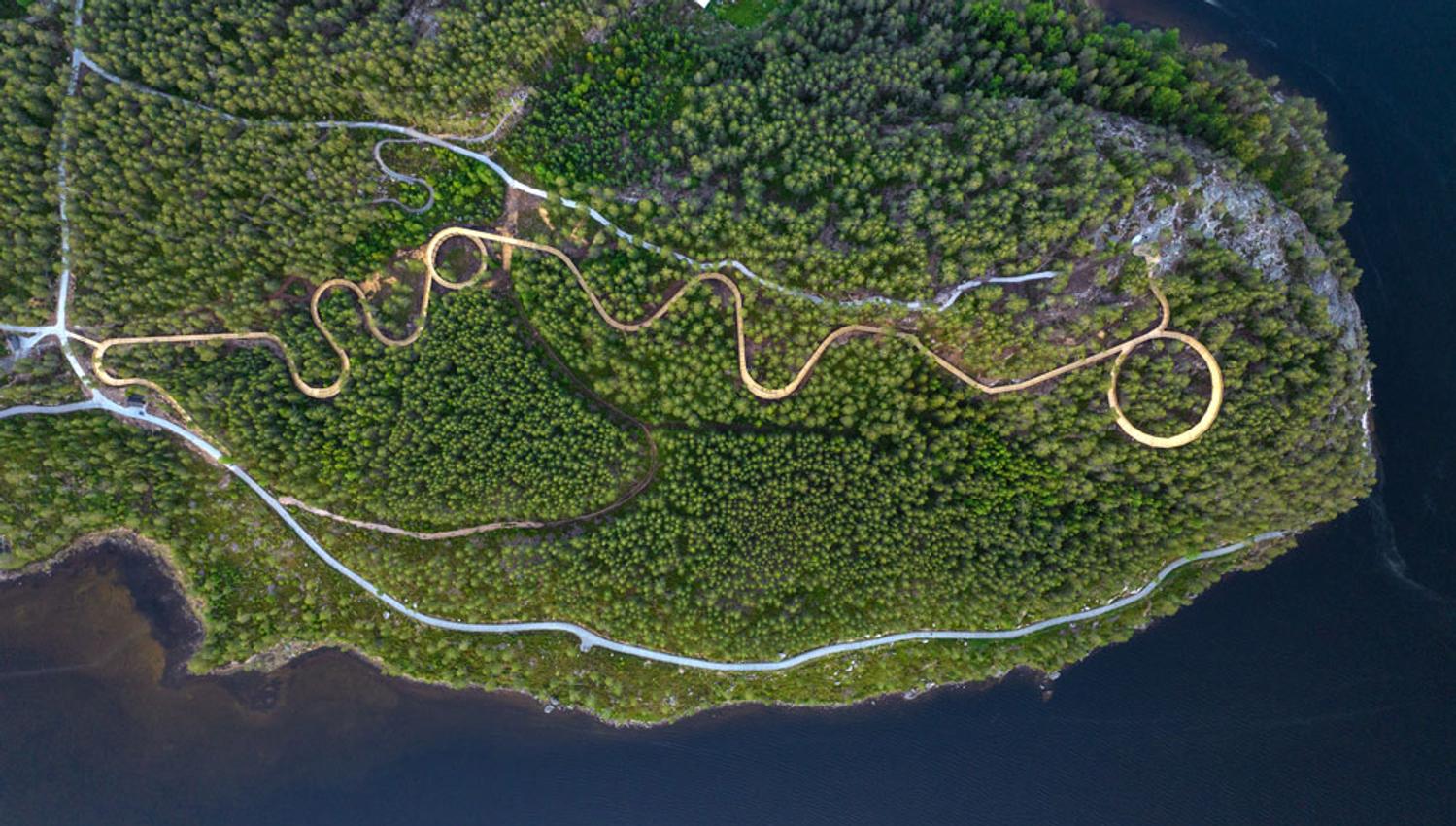 drone image of Hamaren with the new tree top walk