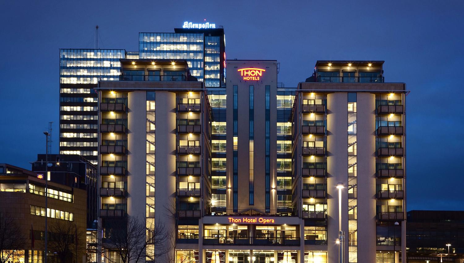 Exterior during nighttime.