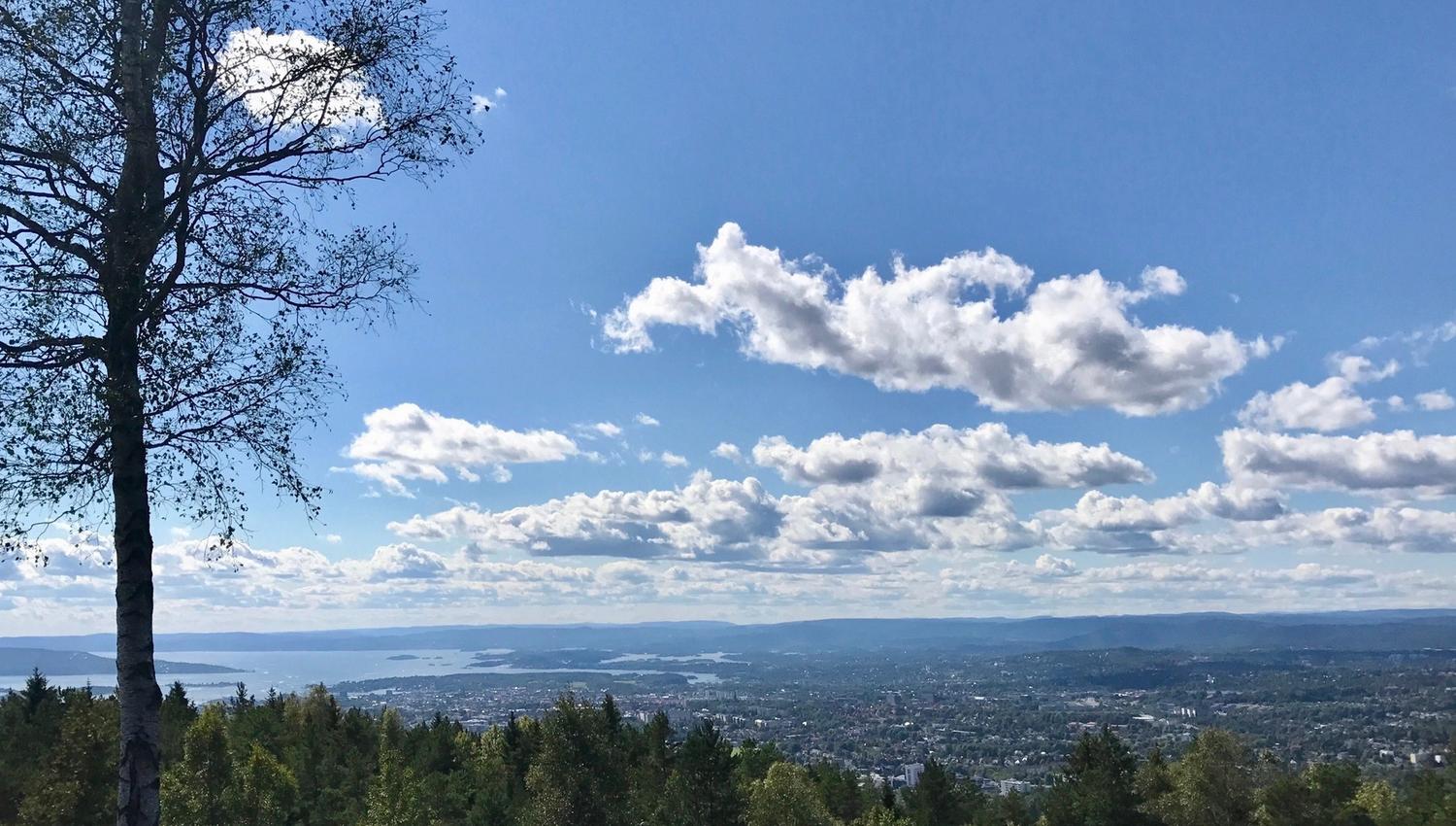 utsikt over oslo, fjorden og nordmarka i fint vær