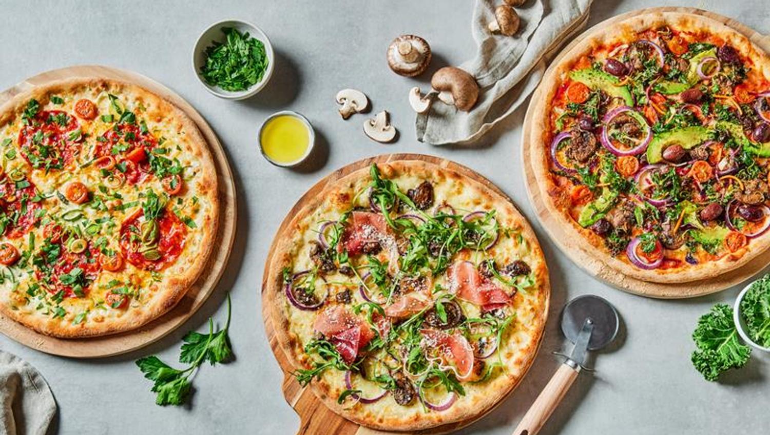 Detail photo of vegetarian pizzas.