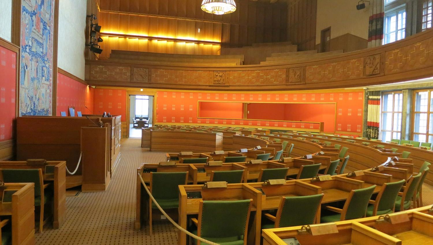 the city council chamber in oslo city hall