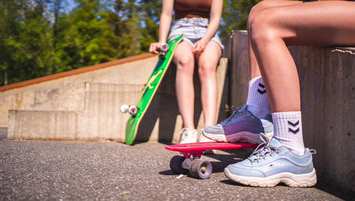 Two girls at the skate park
