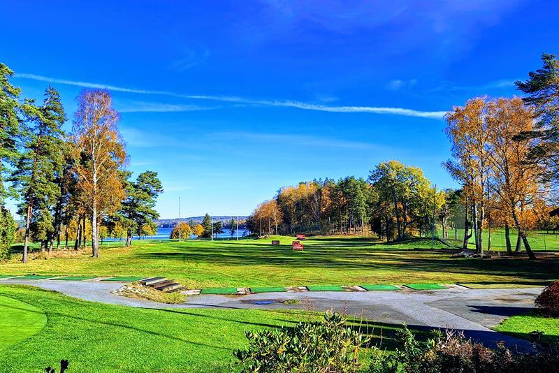 photo of the golfcourse blue sky, trees