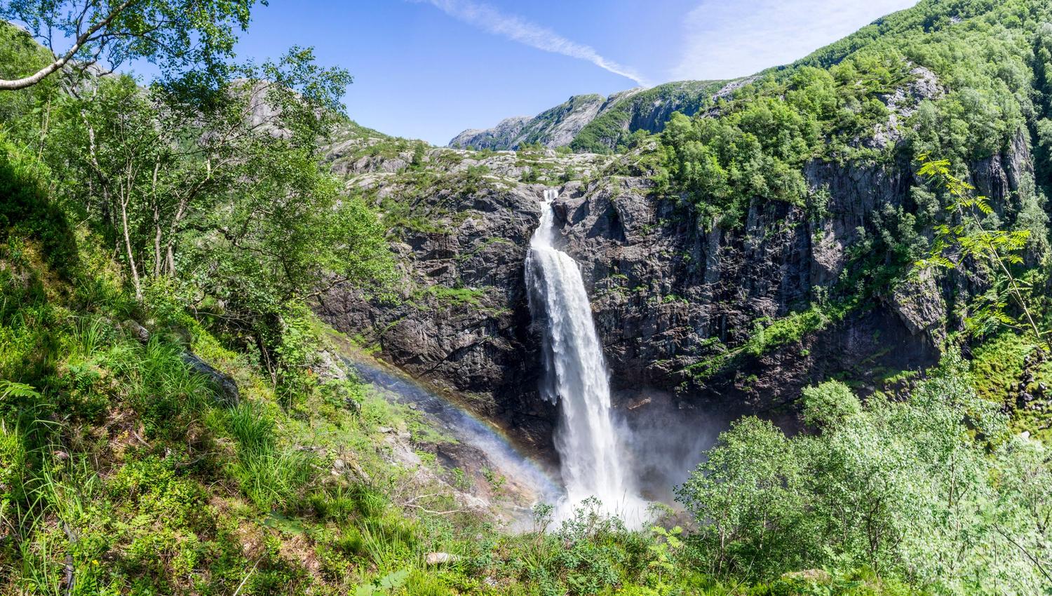 The magnificent 92 metre tall waterfall Månafossen