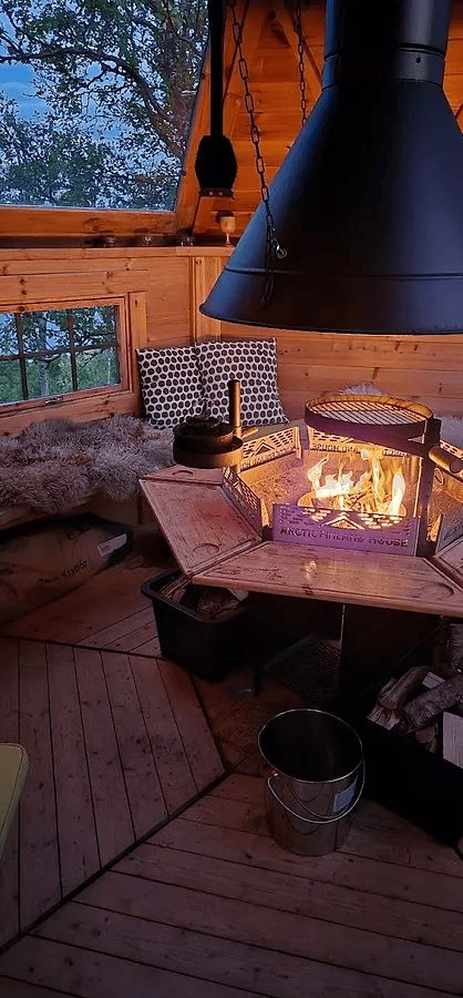 Fireplace inside cabin