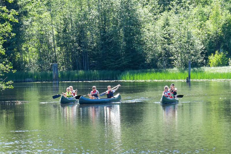 Three canoes paddling