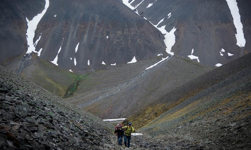 People hiking up a mountain