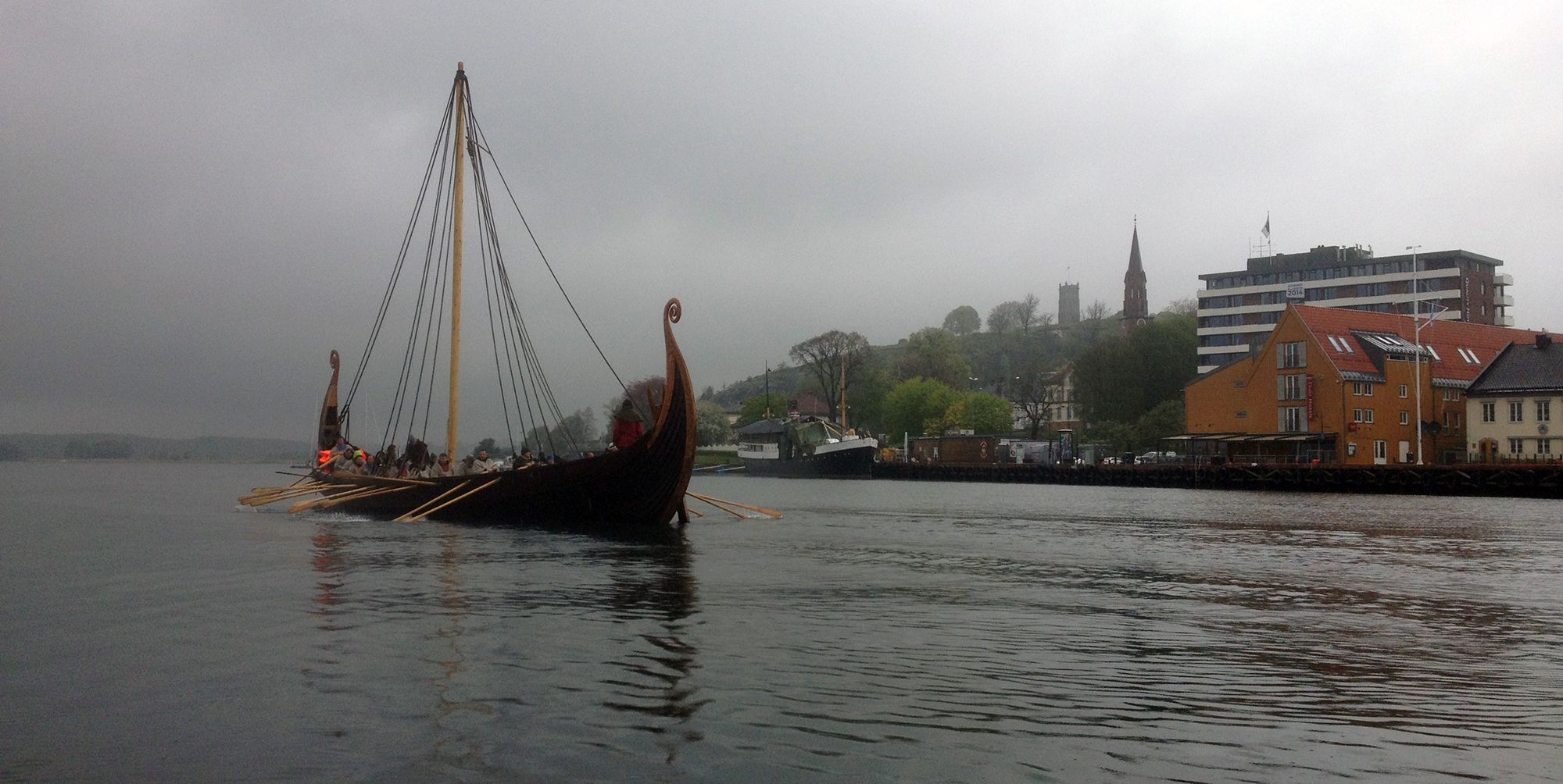 Viking ship Saga Oseberg on water