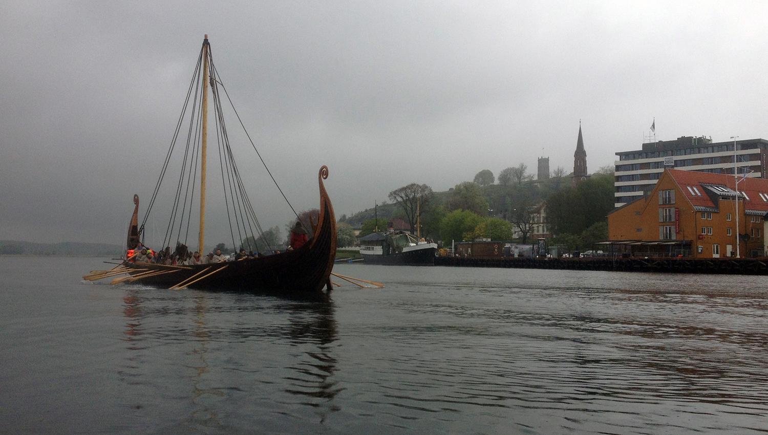 Viking ship Saga Oseberg on water