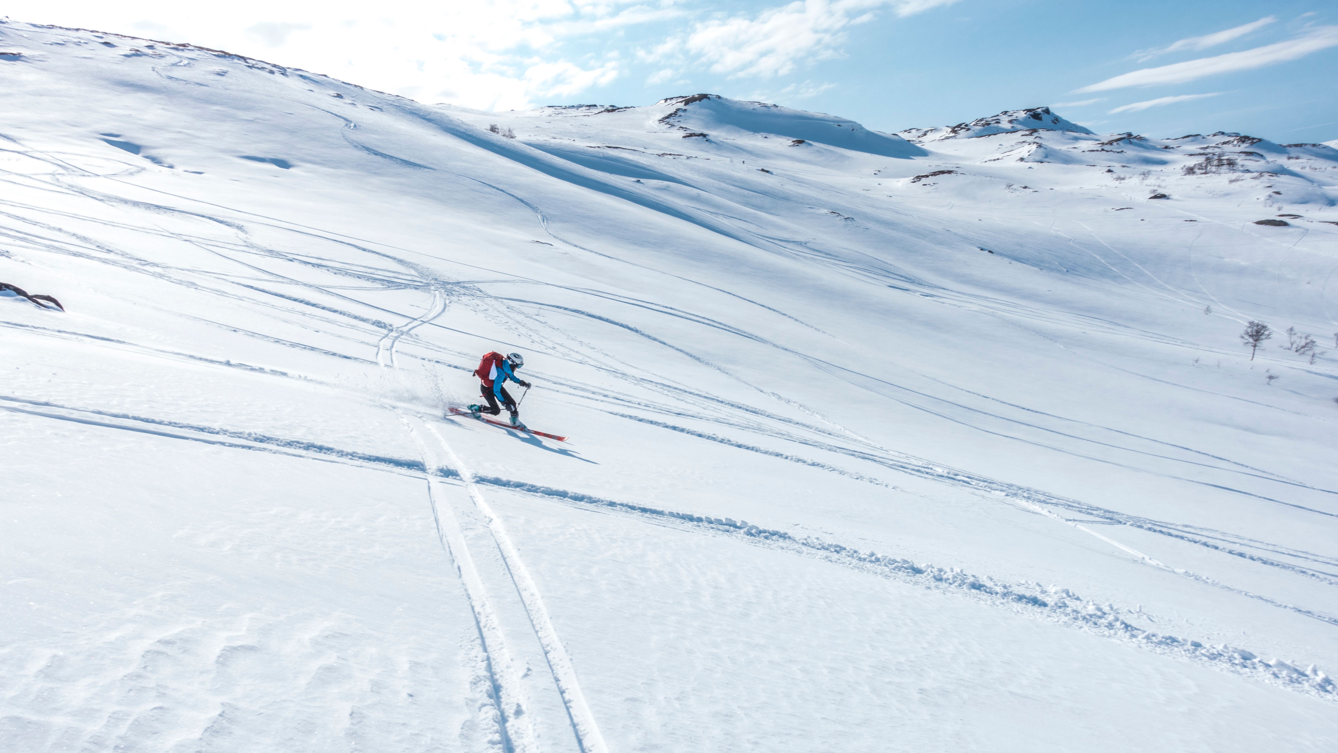 Freeriding in beautiful snowy landscape
