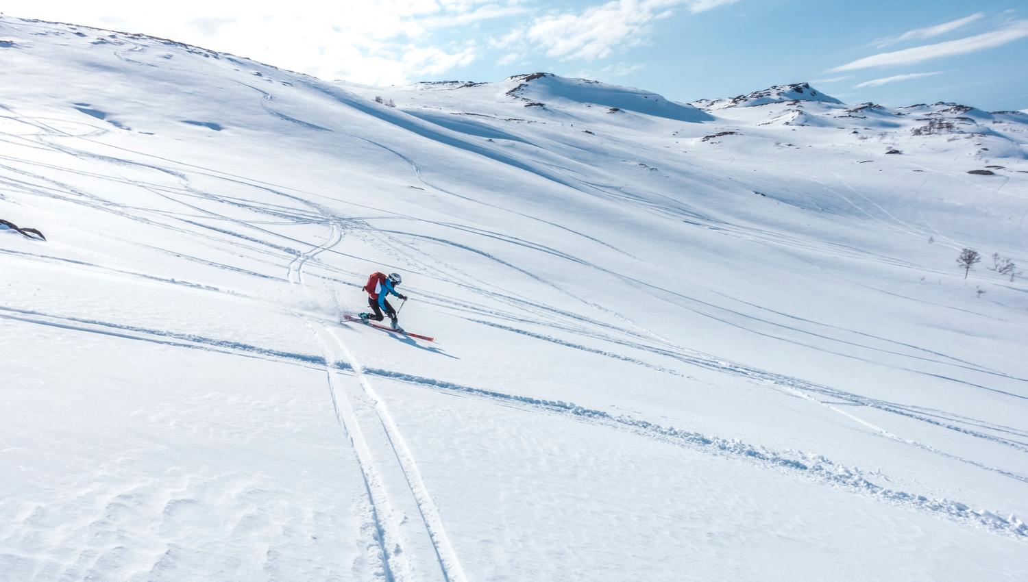Freeriding in beautiful snowy landscape