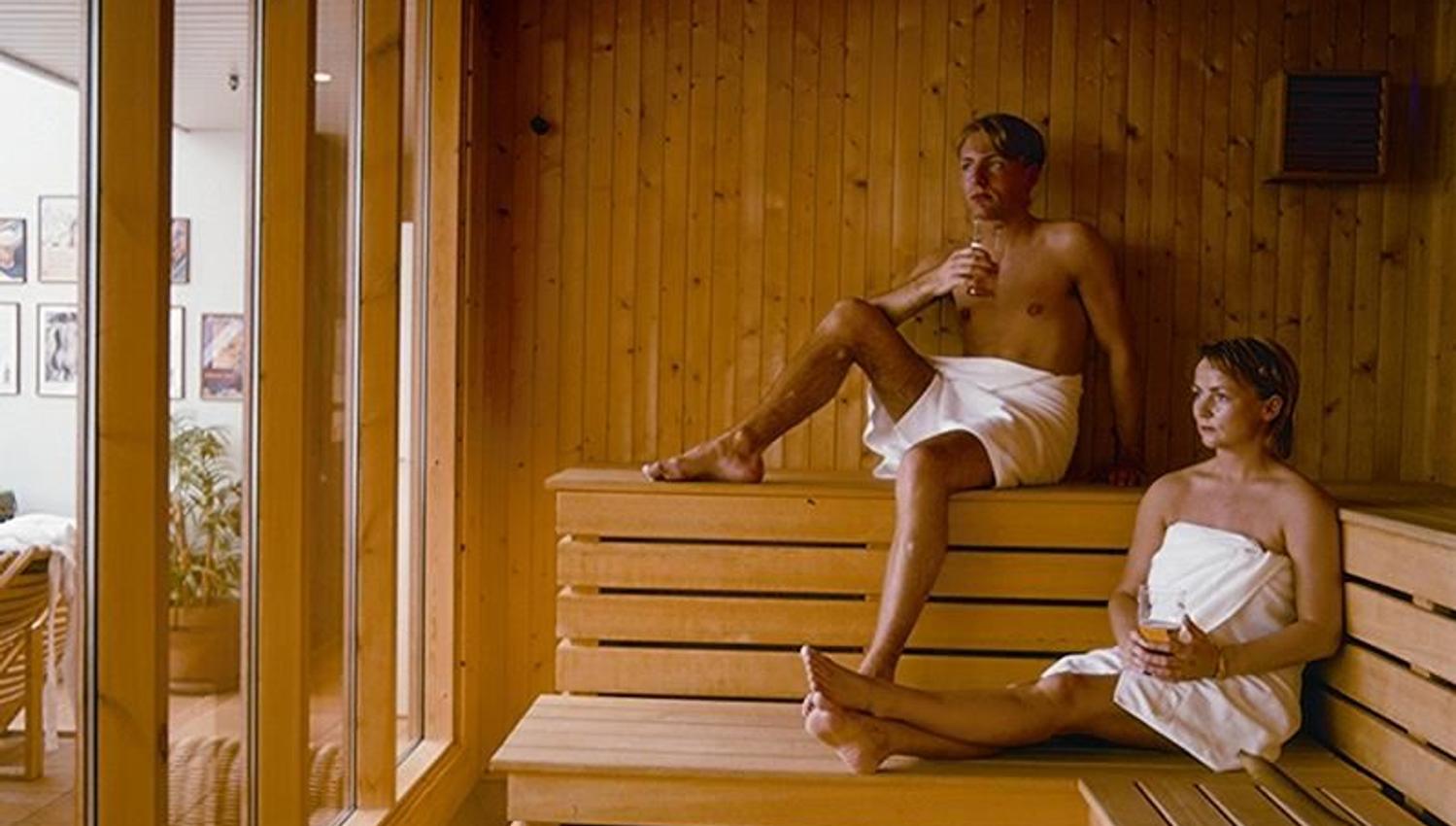 Two people in a Sauna