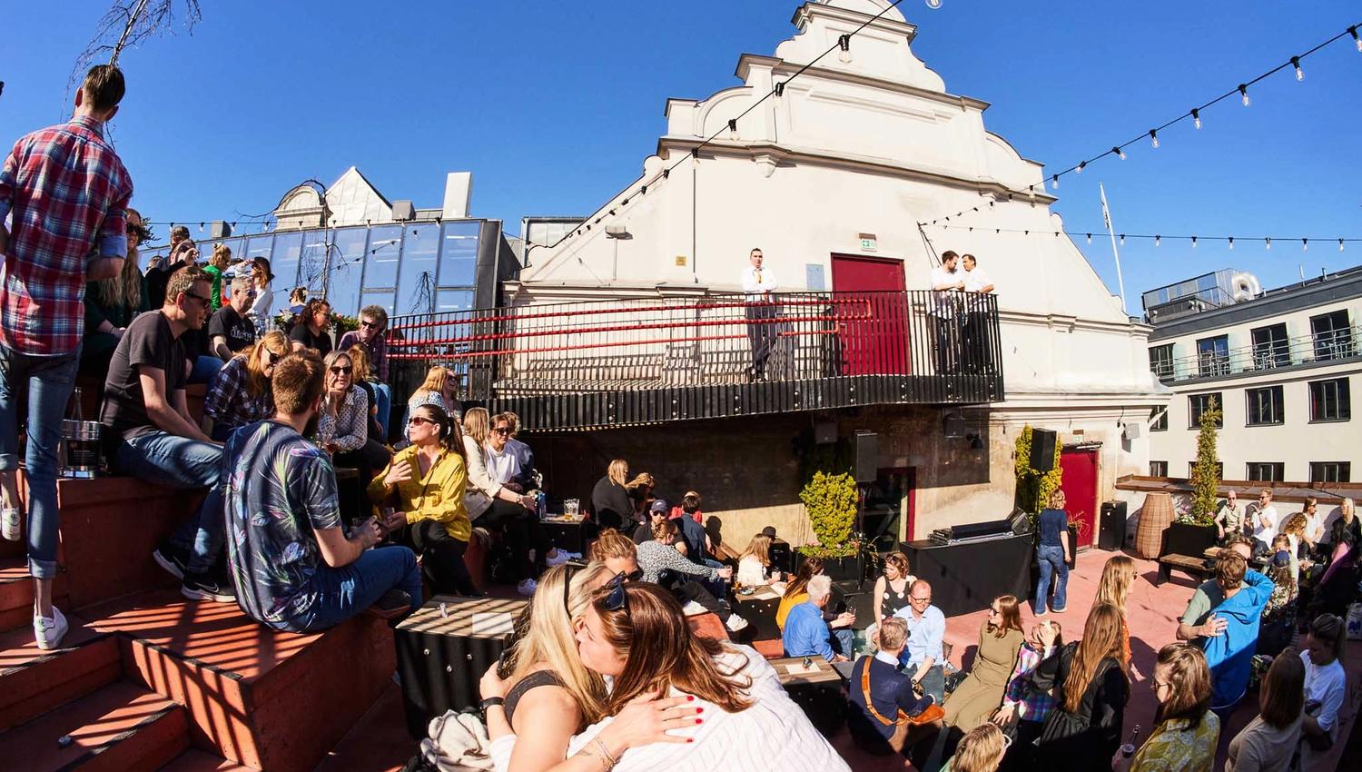Lots of people on the roof terrace