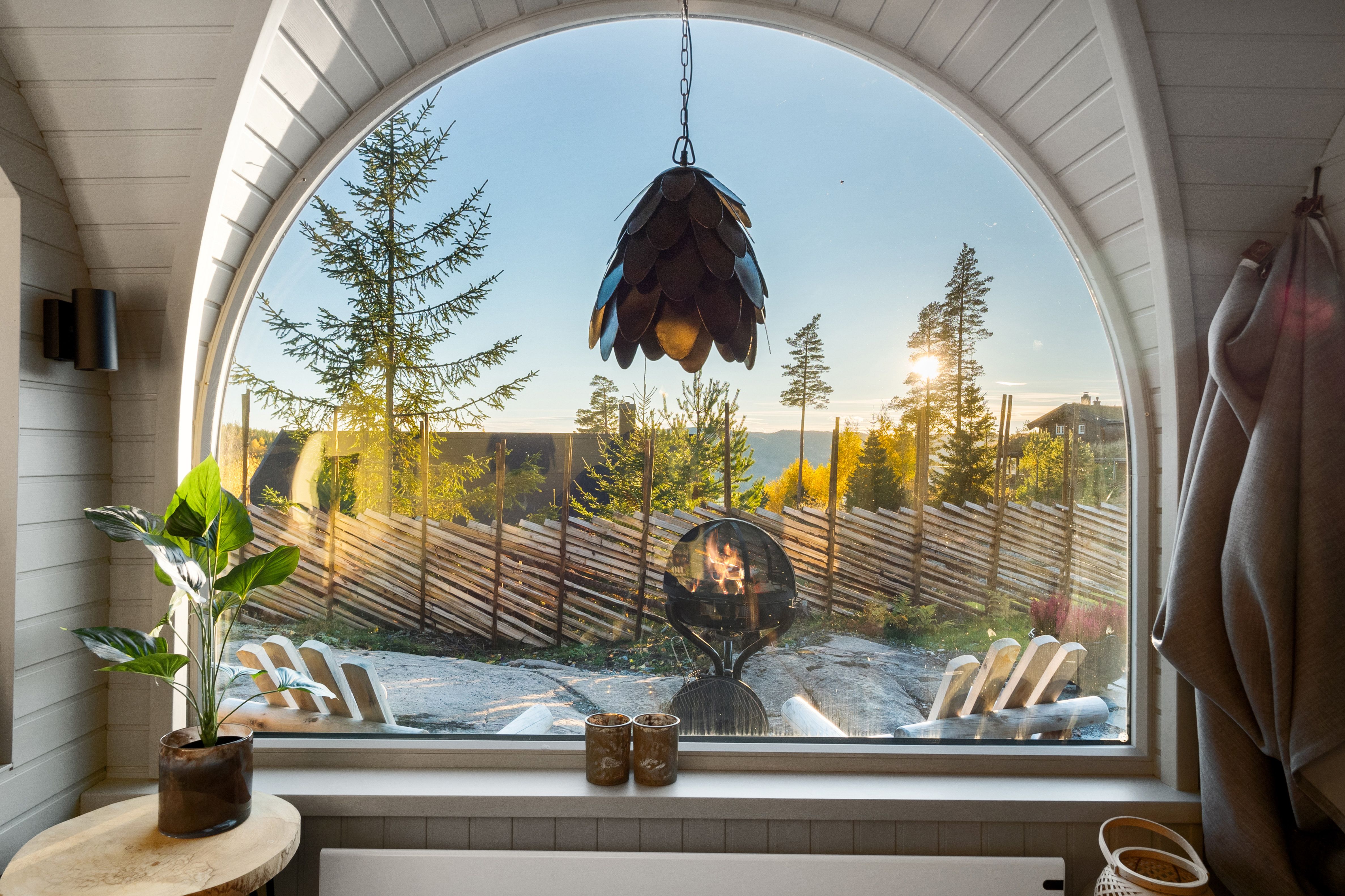 utsiktsbilde gjennom et stort vindu med skog